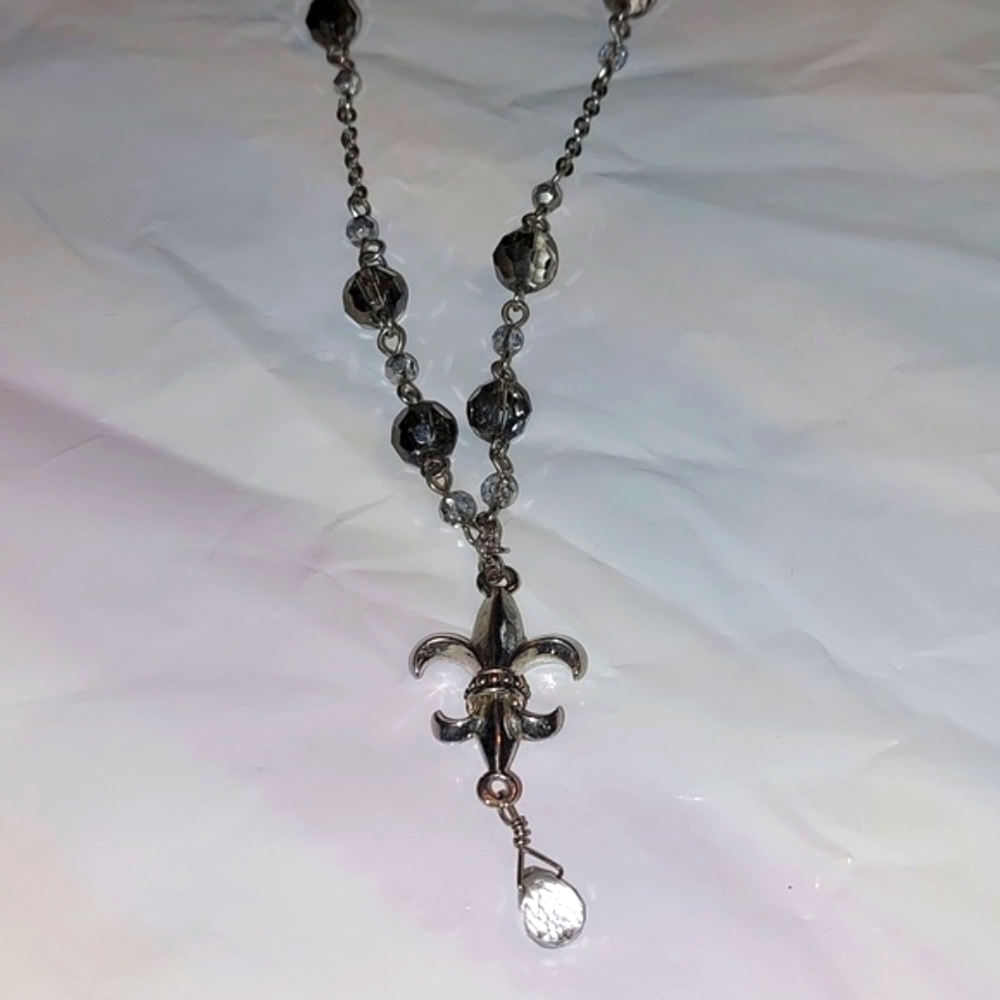 Cookie Lee Silver Toned Necklace .Gray Beads . Cute !